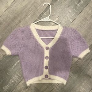 fuzzy purple cropped cardigan